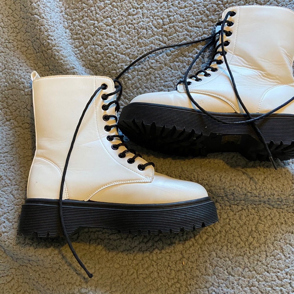 White platform combat boots